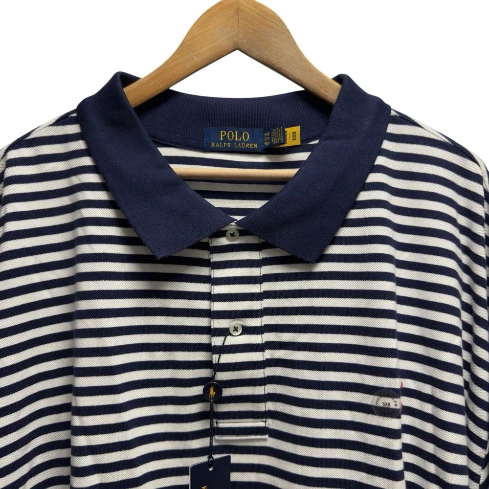 Polo Ralph Lauren NEW Mens 5XB Big White/Blue Striped Pique Knit Pony Polo Shirt